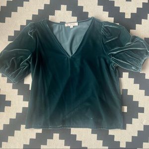 Green Velvet Puff Sleeve Top